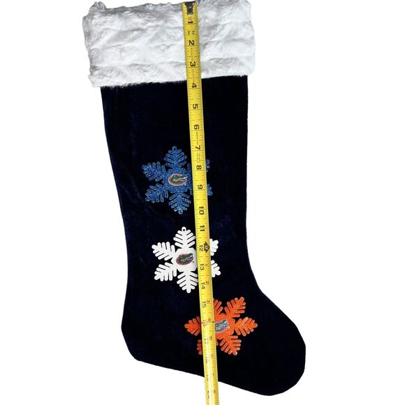 Florida Gators Christmas Stocking Velvety Blue Orange White Snowflakes UF Sports - Picture 5 of 12